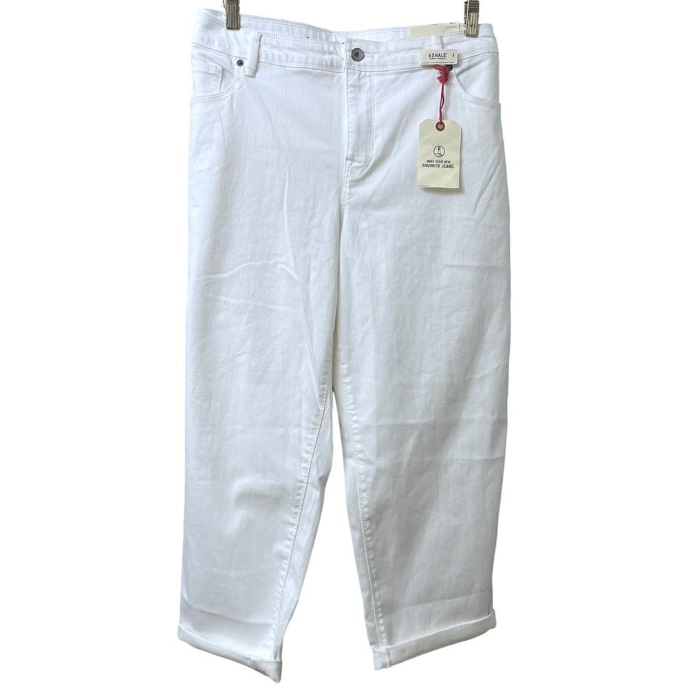 Lands End White Jeans Plus Size 22W Mid Rise Roll Cuff Womens Crop Slimming Pant